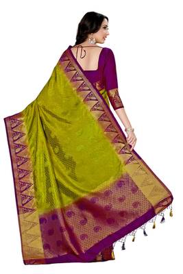Green Woven Tussar Silk Saree With Blouse 3
