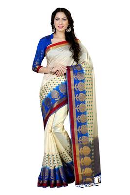 Off-White Woven Art Silk Saree With Blouse 1