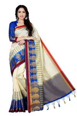 Off-White Woven Art Silk Saree With Blouse 2