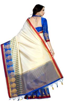 Off-White Woven Art Silk Saree With Blouse 4