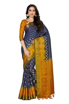 Blue Woven Art Silk Saree With Blouse 1