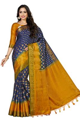 Blue Woven Art Silk Saree With Blouse 2