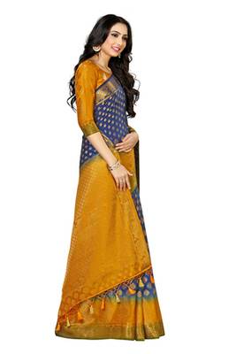 Blue Woven Art Silk Saree With Blouse 3