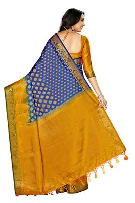 Blue Woven Art Silk Saree With Blouse 4