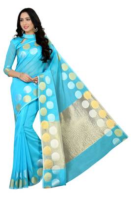 Blue woven cotton saree with blouse 2