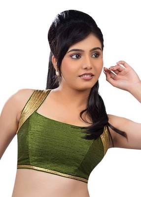 green banglore silk unstiched blouse fabric 1