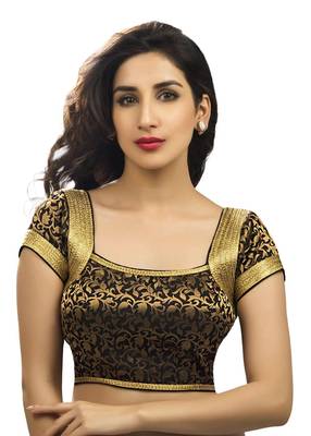 attractive sleevless black brocade blouse fabric 1