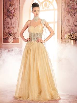 Khwaab Cream and Gold Criss-Cross Backless Evening Partywear Embroidered Stitched Gown 1
