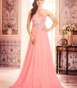 Khwaab Rose Pink Neck Tied Evening Partywear Embroidered Stitched Gown