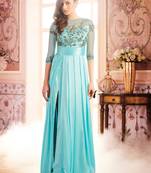 Khwaab Arctic Blue Side Slit Sheath Partywear Embroidered Stitched Gown