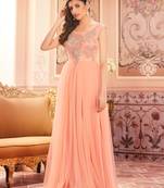 Khwaab Peach Sleeveless Partywear Embroidered Stitched Ball Gown