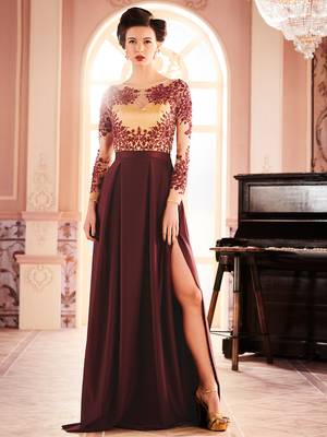 Khwaab Brown Scuba Creased Evening Partywear Embroidered Stitched Gown 1