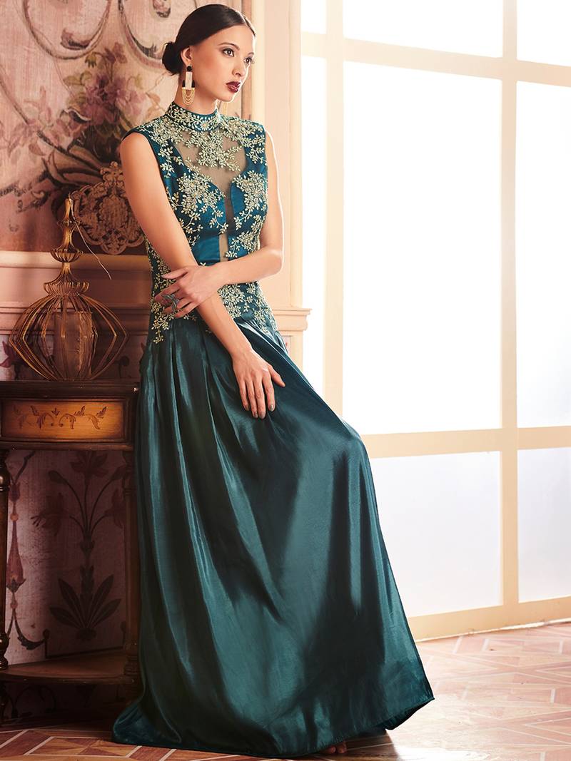 Khwaab Transparent Box Folded Prom Partywear Embroidered Stitched Gown