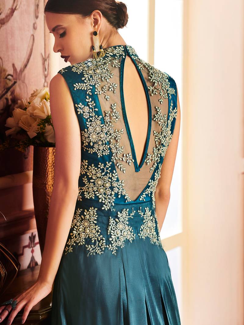 Khwaab Transparent Box Folded Prom Partywear Embroidered Stitched Gown