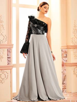 Khwaab Sequins Ruffle Empire Evening Partywear Embroidered Stitched Gown 1