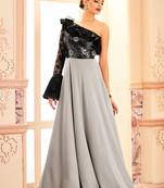 Khwaab Sequins Ruffle Empire Evening Partywear Embroidered Stitched Gown