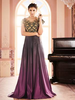 Khwaab Black Purple Ombre Embroidered Stitched Gown 1
