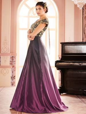 Khwaab Black Purple Ombre Embroidered Stitched Gown 2