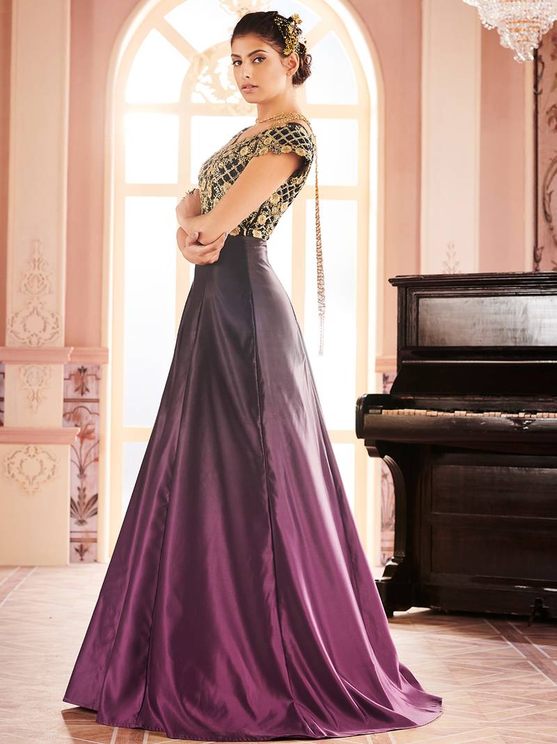 Khwaab Black Purple Ombre Embroidered Stitched Gown