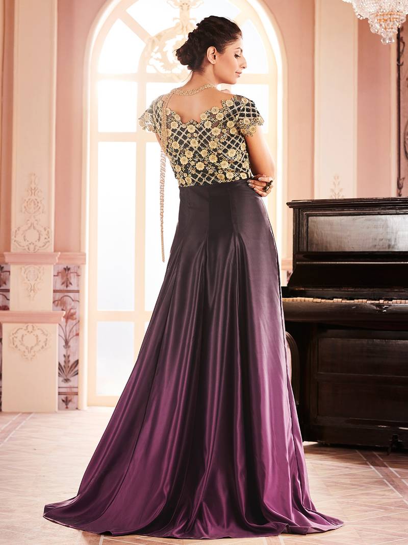 Khwaab Black Purple Ombre Embroidered Stitched Gown