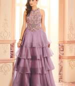 Khwaab Asymmetrical Maroon Embroidered Layer Stitched Gown