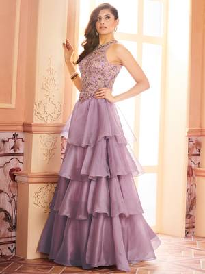 Khwaab Asymmetrical Maroon Embroidered Layer Stitched Gown 2