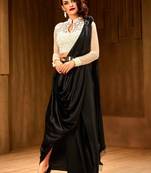 Khwaab Black and White satin stone Work designer saree with Stitched Blouse