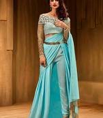 Khwaab sky blue Satin Zari work with Net  designer saree with Stitched Blouse