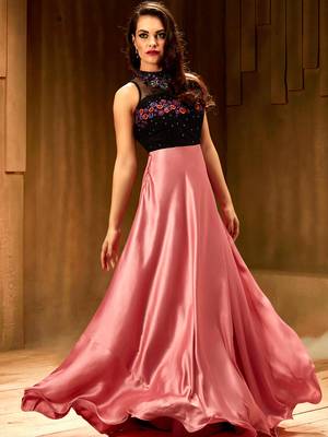Khwaab Rose pink satin partywear Embroidered Stitched Gown 1