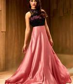 Khwaab Rose pink satin partywear Embroidered Stitched Gown