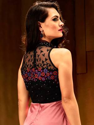 Khwaab Rose pink satin partywear Embroidered Stitched Gown 6