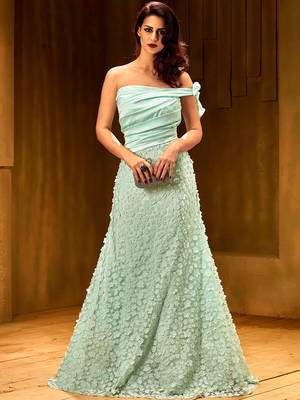 Khwaab Light turquoise satin partywear Embroidered Stitched Gown 1