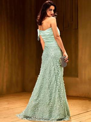 Khwaab Light turquoise satin partywear Embroidered Stitched Gown 3