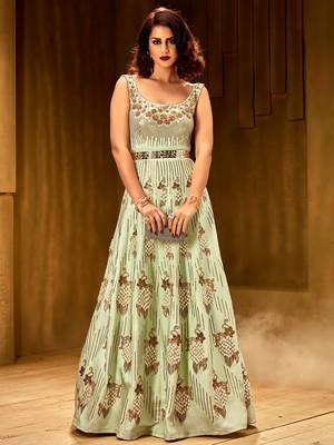 Khwaab Magic mint  brezza satin partywear Embroidered Stitched Gown 1