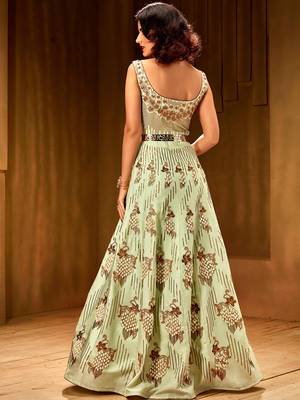 Khwaab Magic mint  brezza satin partywear Embroidered Stitched Gown 2