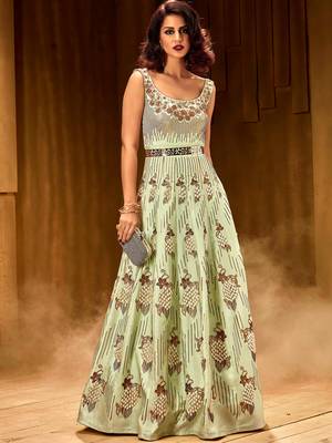 Khwaab Magic mint  brezza satin partywear Embroidered Stitched Gown 3