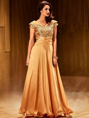 Khwaab Golden sea net fabric Partywear Embroidered Stitched Gown 1