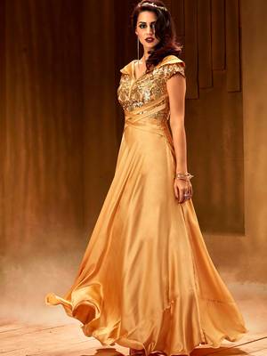 Khwaab Golden sea net fabric Partywear Embroidered Stitched Gown 2