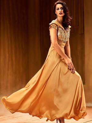 Khwaab Golden sea net fabric Partywear Embroidered Stitched Gown 3