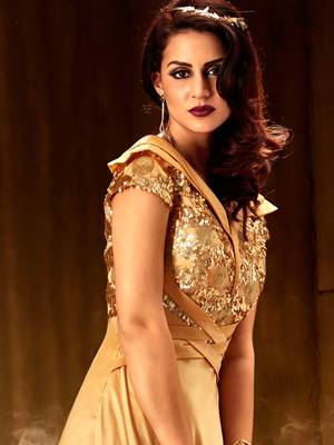 Khwaab Golden sea net fabric Partywear Embroidered Stitched Gown 4