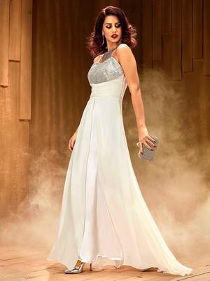 Khwaab Off white pure georgette partywear Embroidered Stitched Gown 3