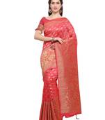 Inddus Pink Banarasi Art Silk Zari Woven Saree With Blouse