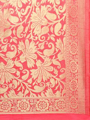 Inddus Pink Banarasi Art Silk Zari Woven Saree With Blouse 4