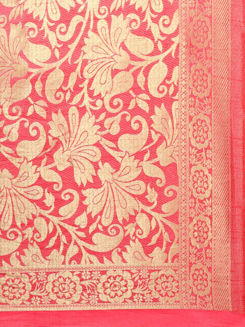 Inddus Pink Banarasi Art Silk Zari Woven Saree With Blouse