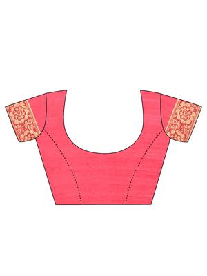 Inddus Pink Banarasi Art Silk Zari Woven Saree With Blouse 5