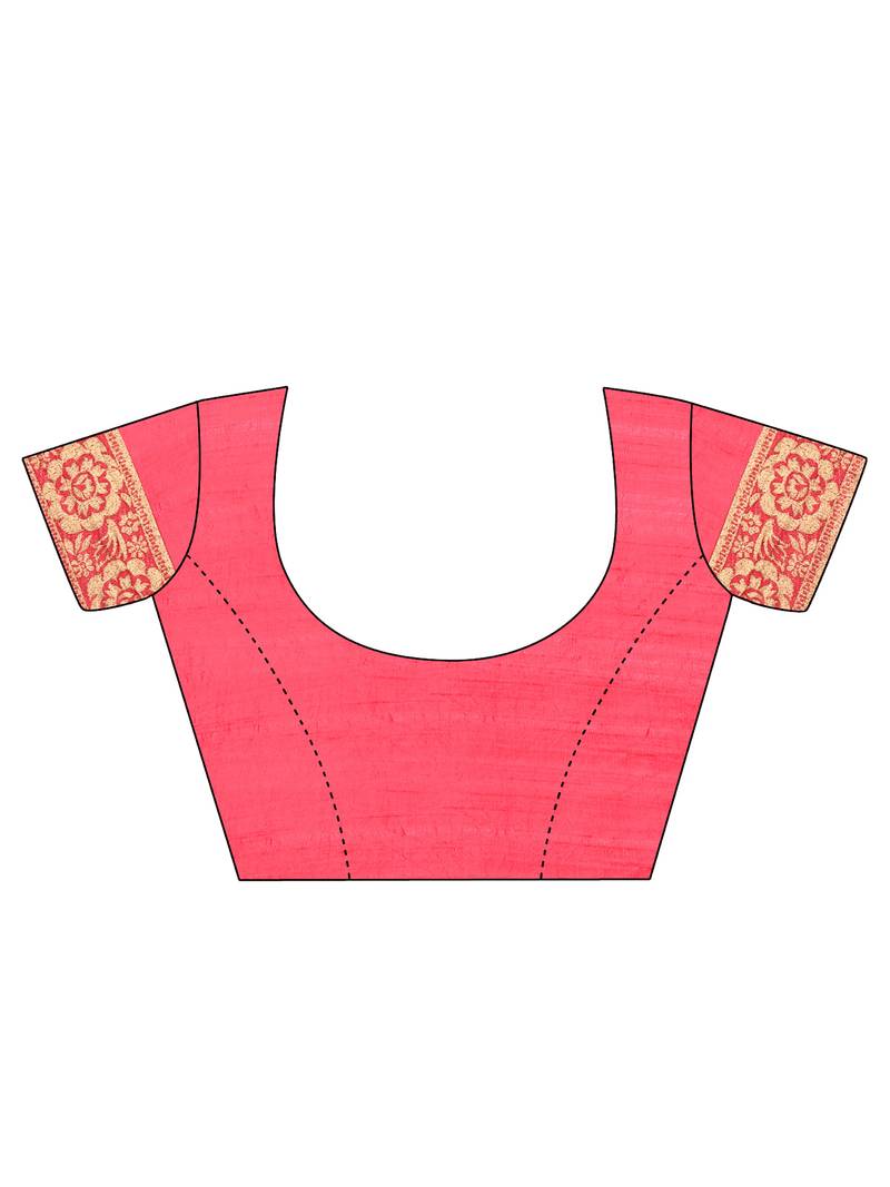 Inddus Pink Banarasi Art Silk Zari Woven Saree With Blouse