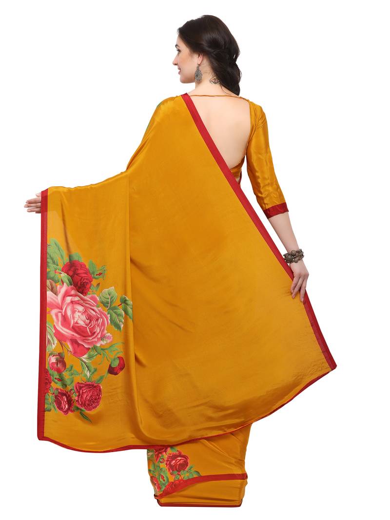 Inddus Mustard Yellow Crepe Printed Saree With Blouse Inddus 2636698