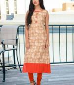 Cream printed rayon stitched kurti