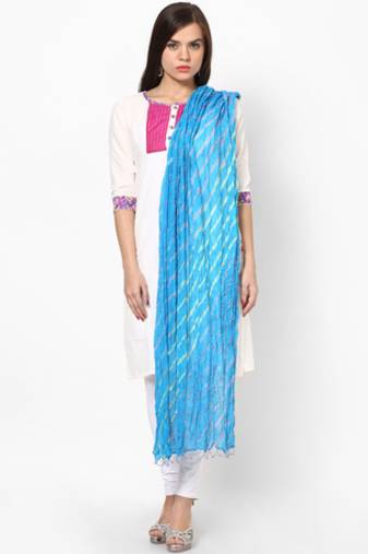 Turquoise Lehariya Cotton Dupatta