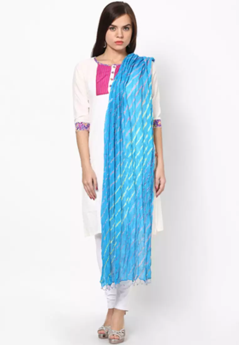 Turquoise Lehariya Cotton Dupatta